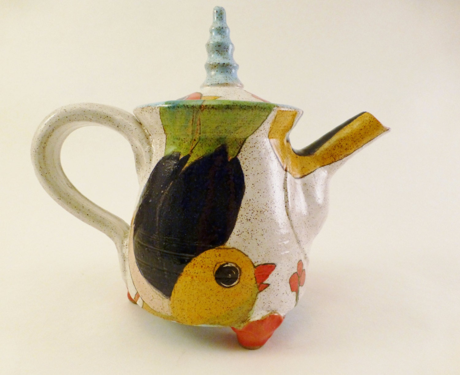 Handpainted 'Flowers, Birds & Berries' Stoneware Teapot