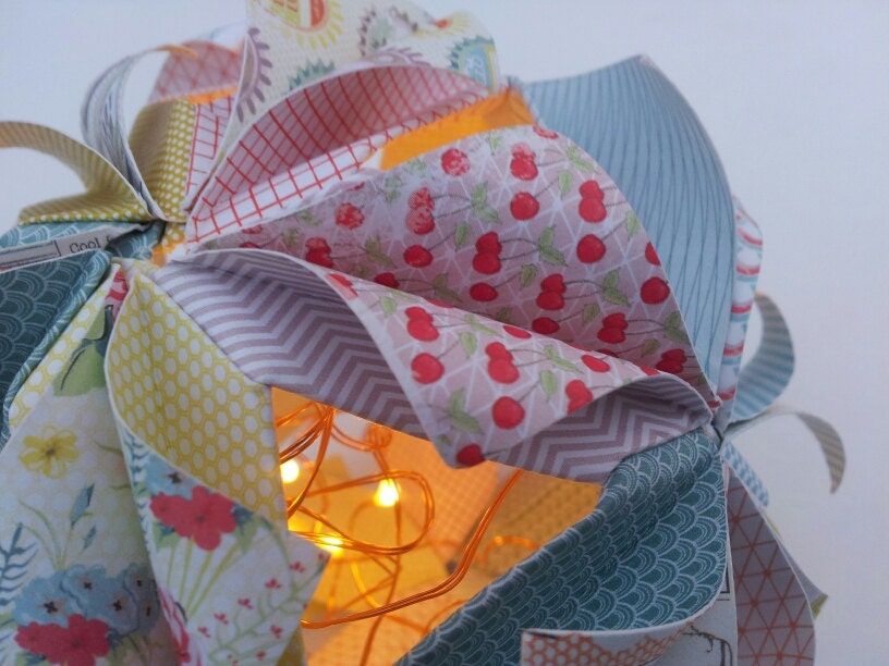 Beautiful Vintage Style Origami Kusadama Ball with warm white fairy lights (small)