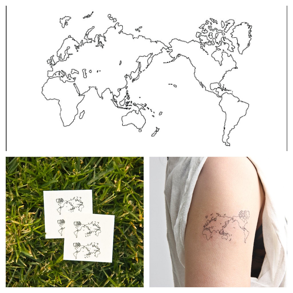 Map of the World - temporary tattoo (Set of 4)