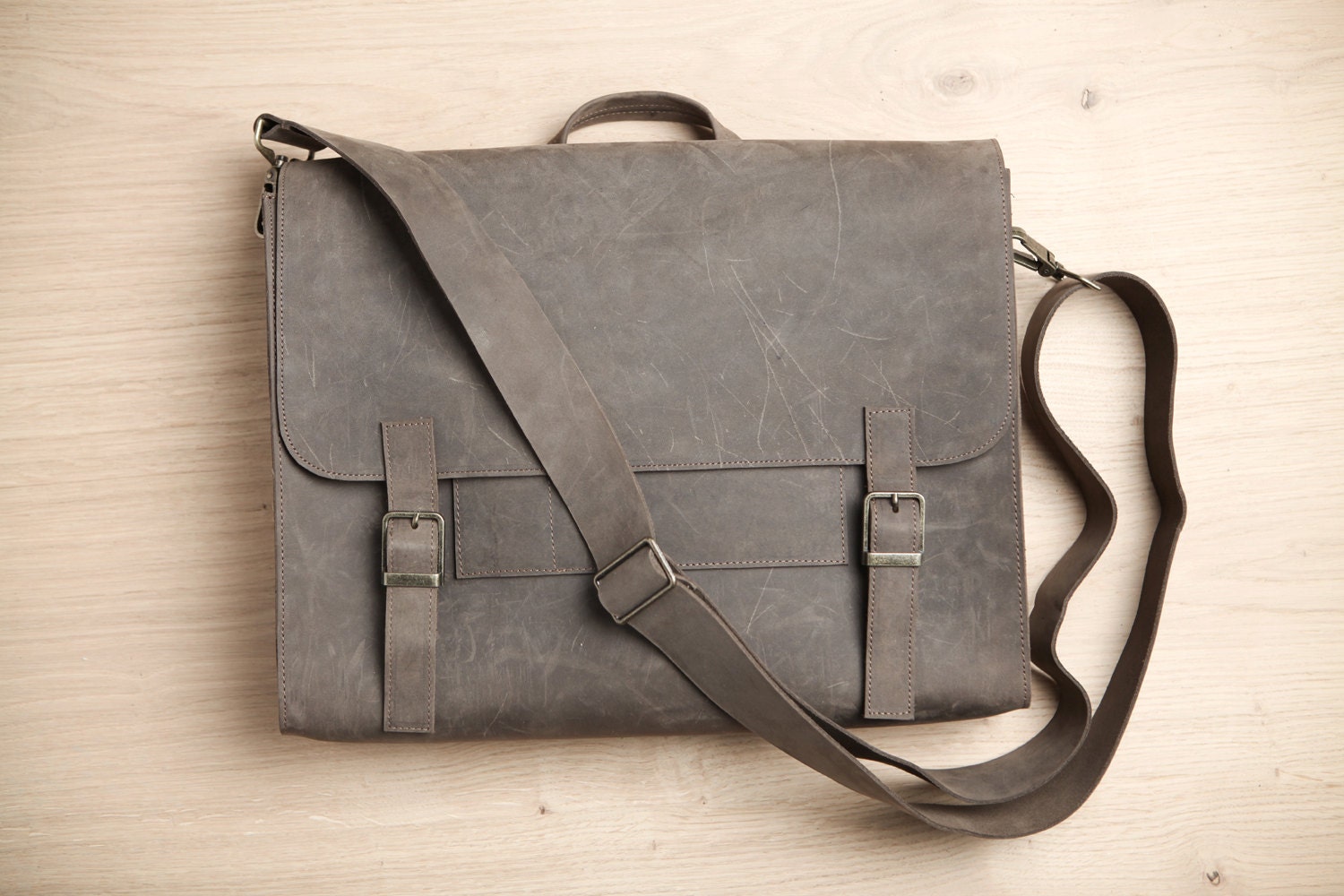 Men's satchel bag. Gray briefcase, student backpack for men, School bag, leather laptop bag, messenger bag, crossbody, father's day gift