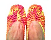 Hot Pink Mix Crochet Slippers 100% Breathable Cotton House Slip Ons for Indoor relaxing by Knit Blossom