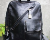 Vintage AURIELLE Black Genuine Leather Backpack, Shoulder bag