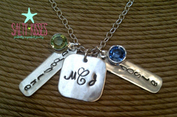 Buy birthstone jewelry for grandmothers - Pure Sterling Silver hand stamped personalized monogram custom necklace - childs name - jewelry mothers grandmothers birthstone initials