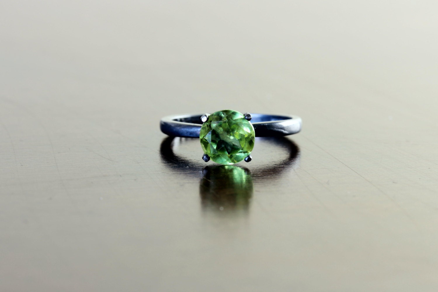 7mm Peridot Solitaire Ring on Oxidized Sterling Ready to Ship in Sizes 5 through 7