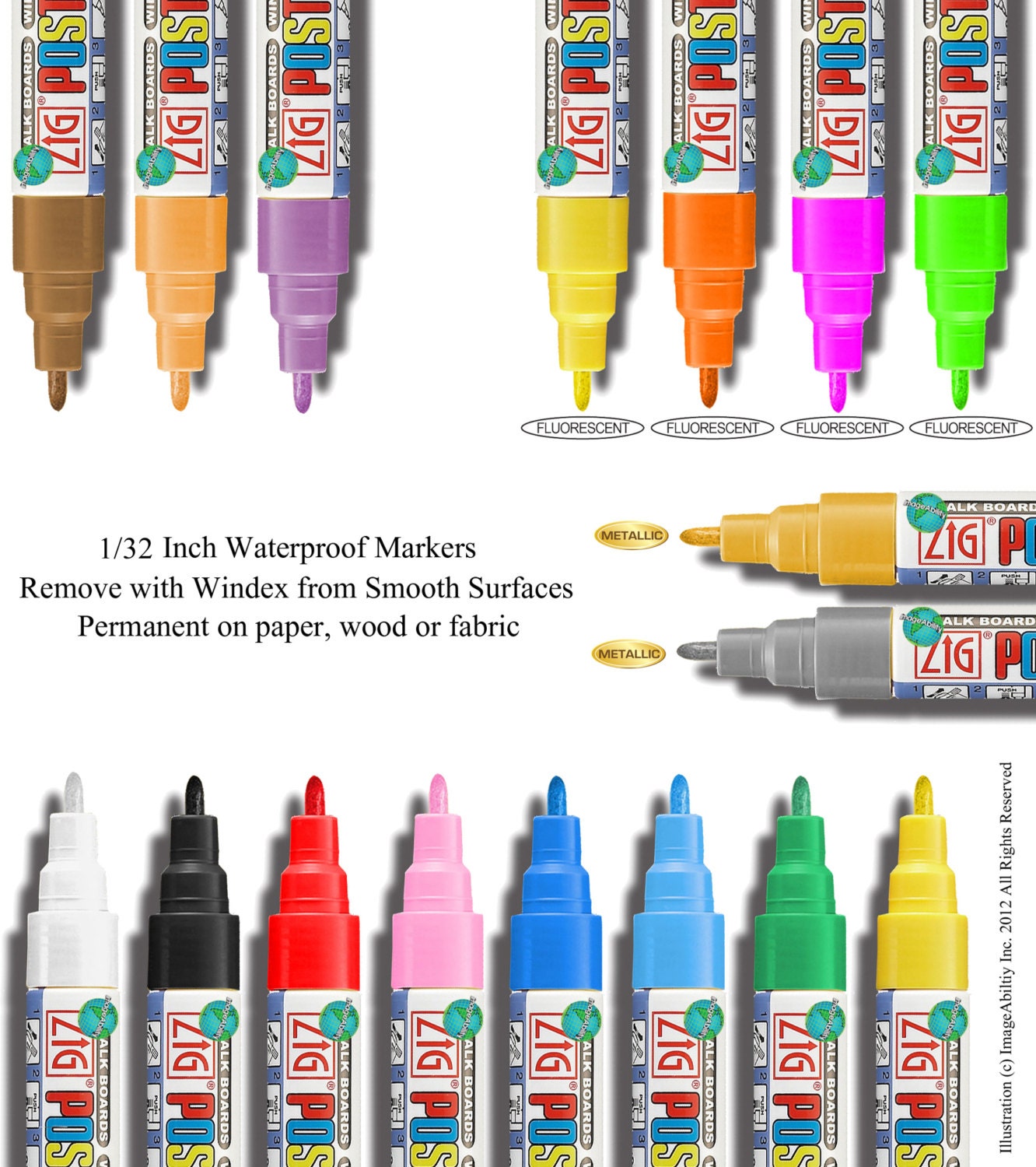 Fine Tip Chalk Paint Marker Zig Posterman Waterproof  PMA-20 1mm 1/32 inch tip 21 Colors
