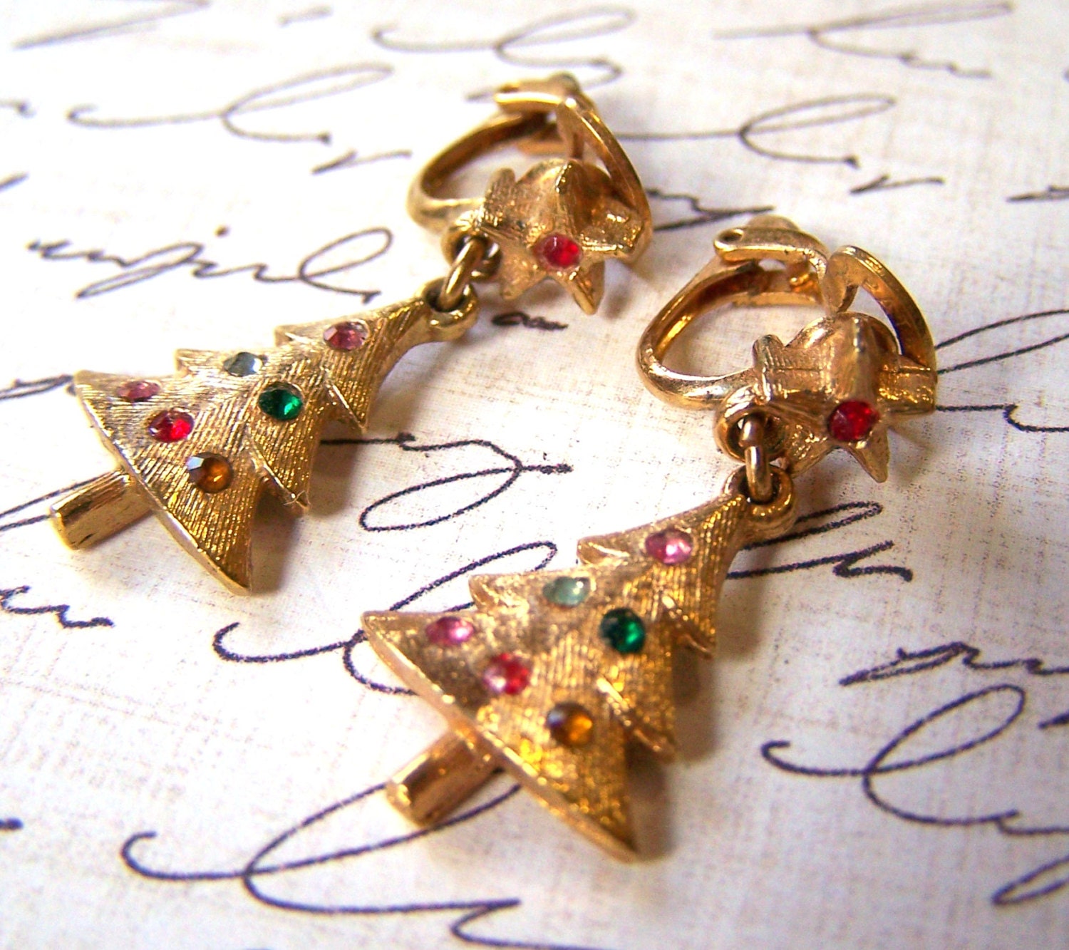 Vintage Gold Plated Rhinestone Clip On Earrings