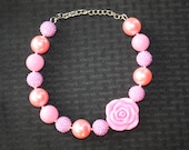 PINK & Purple GARDEN Flower BLING Chunky Style Necklace. GoRgEoUs Pearl Beads 4 Infant Toddler Girls Women Ruby's Palace Wedding Portrait