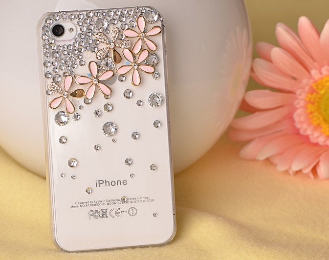 iphone 4s case, handmade iphone 4 cases iphone cover skin iphone 5 case - flowers crystal iphone 4 cases