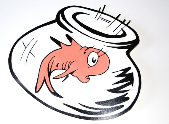 Items similar to Fabric Wall Decal Cat in the Hat Fish in Bowl