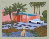 Mid Century Modern Eames Retro Limited Edition Print from Original Painting House Car Labrador