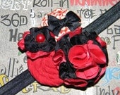 Handmade Infant Toddler Girls Shabby Headband or Hair Clip Red and Black - Photography Prop