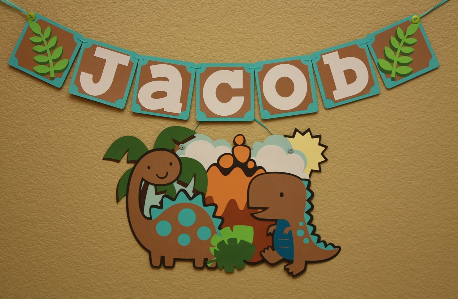 NAME Banner and WALL Art CUSTOM Dinosaur Made to Order, Party, Birthday, Room, Shower Decoration: Handmade Paper Decorations & Signs