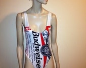 Vintage DEADSTOCK  BUDWEISER King Of Beers Stars 'n Stripes American Flag SWIMSUIT  Nu Wave Hip Hop Swag