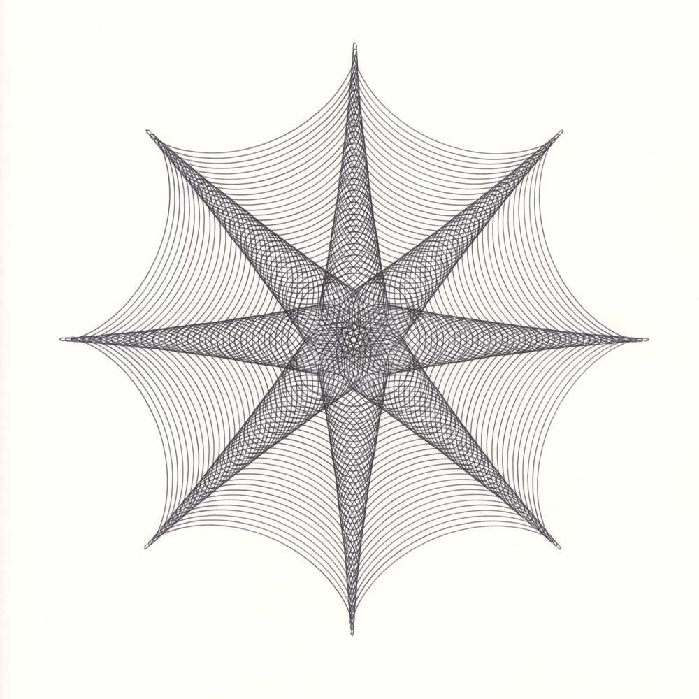 8 Point Star, Original Ink Drawing, Abstract Artwork geometric star, modern black & white line drawing parametric drawing 14"x17"