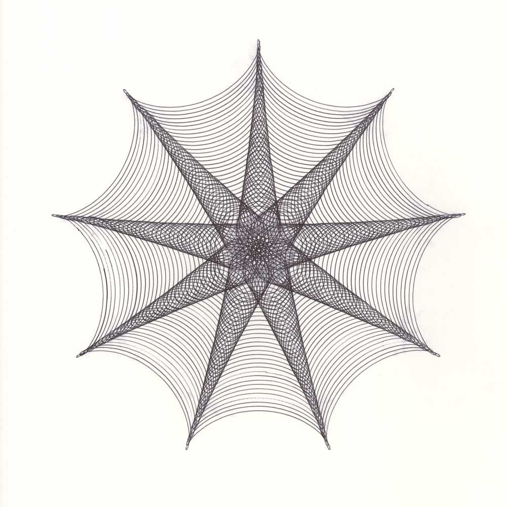 9 Point Star Original Ink Drawing, Spider Web Abstract Artwork geometric star, modern black & white line drawing parametric drawing 14"x17"