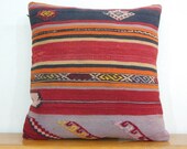 Bohemian Wool Turkish Kilim Pillow Cover Turkish Throw Pillow Turkish Pillow Cover Turkish Decorative Pillow Red Orange