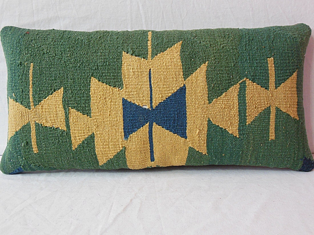 DECORATIVE PILLOW Hand Knotted Mother and Two Childeren Pillow - Green Decorative Cushion - Turkish  kilim pillow cover Lumbar pillow 12x24