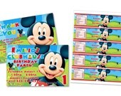 Clubhouse Mickey Mouse Invitation Thank You Card and Water Bottle Wrapper for Birthday Party - Mickey Mouse Party Pack