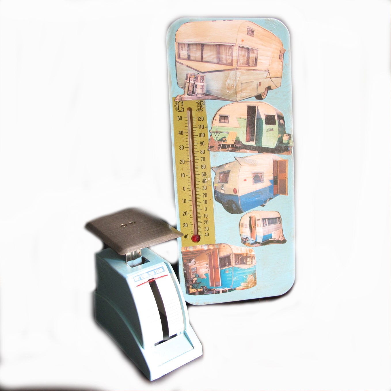 vintage Camper set thermometer and scale handmade to outfit your Glamping Camper