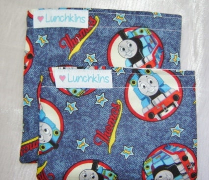 COMBO SANDWICH SNACK Bag Blue Thomas Tank Engine Print Reusable with Nylon Lining