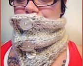 Beige ombre chunky knit cowl scarf with pearlized buttons