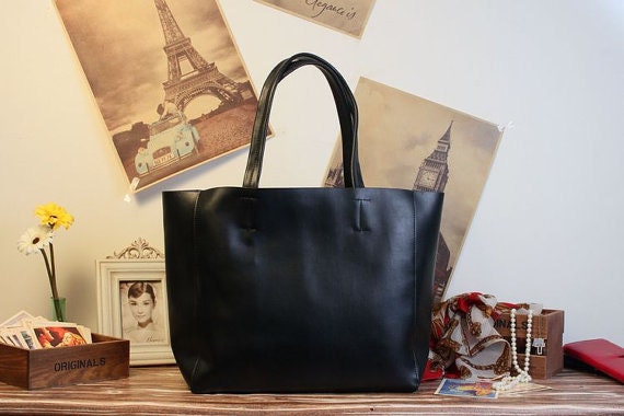 Women Black Leather Tote Bag-Shopper-computer-Ipad-MacBook Bag - Shoulder - Leather Satchel /Briefcase Bag purse/handbags in 3 color(82)