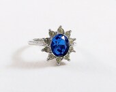 Stunning Vintage Colbalt Blue Starburst Ring - Size 7.5