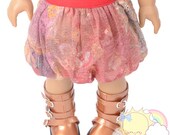 Red Elastic Banded Waist Coral Boho Paisley Mesh Tulle Bubble Skirt Doll Clothes Outfit for 18" American Girl dolls