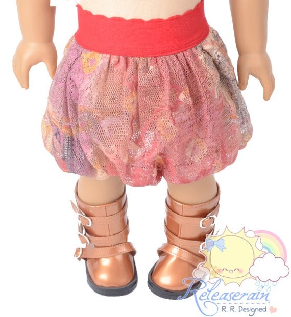 Red Elastic Banded Waist Coral Boho Paisley Mesh Tulle Bubble Skirt Doll Clothes Outfit for 18" American Girl dolls