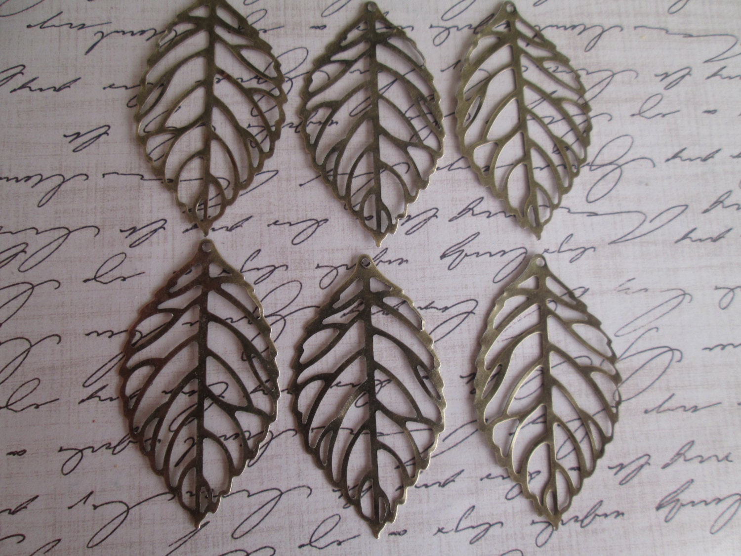 6 Vintage Inspired Filigree Leaf Charms, Antique Bronze, Antiqued Brass, 46 x 26 mm, Pendant, Jewelry Making, Necklace, Earring, Supply