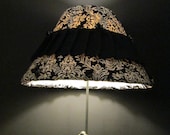 Damask black and white, modern style, feminine touch, dramatic light shade, white and black lamp shade, tiny handmade flowers, shade