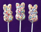 Easter peep or bunnies  marshmallow pops - choice stick or not  sprinkles color brown white