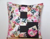 On Sale - Valentine Holiday - Patchwork - Pillow Cover - Red Pink Black - Polka Dot Love - Pocket - 16x16