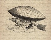 Retro Aerostat - Hot Air Baloon Zeppelin -Steampunk Printable Graphics Digital Collage Sheet Image Download Iron on Transfer  Tr98
