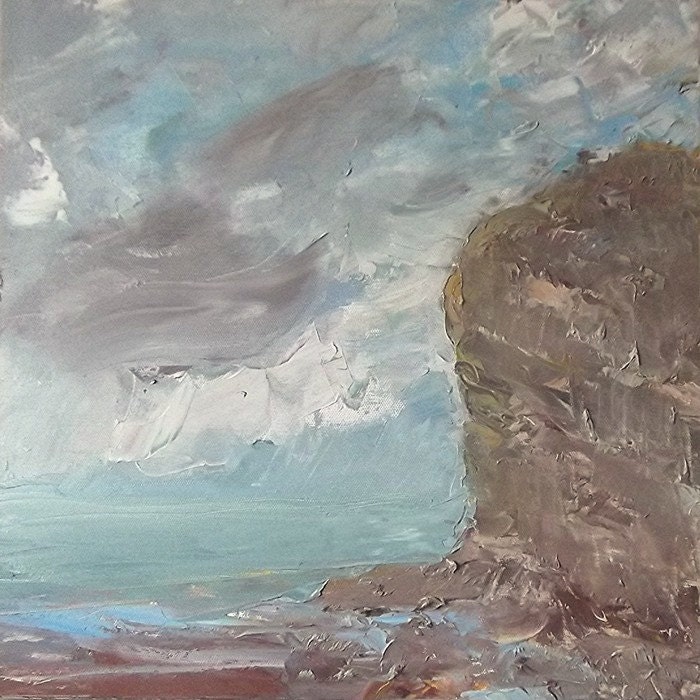 Traditional Oil Painting on Canvas 16x16" Semi Abstract Seascape Coastal Cliffs Impressionism