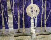 Purple moon art quilt made with hand painted fabric - FabricandStitch