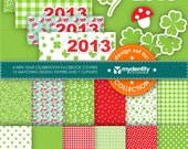 New Year celebration facebook covers, cliparts and digital papers set