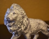 Modern Silver Lion Upcycled Home Decor Art Desk Accessory for Mantel or Shelf