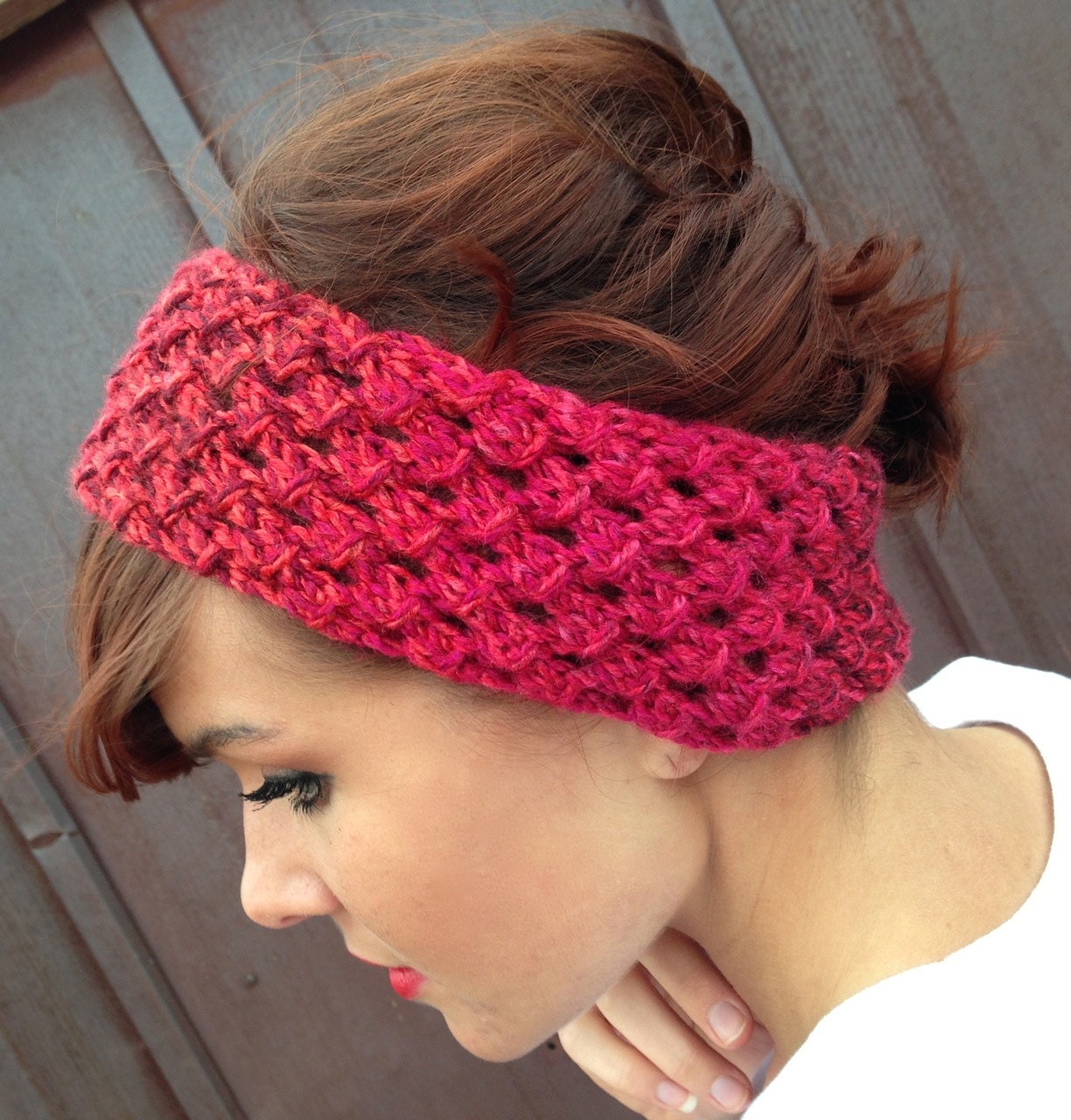 Red Valentines Day Multicolor Tweed Striped Star Stitch Headband