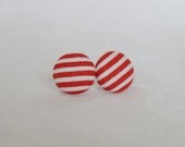 Nautical Stripes fabric covered button earrings