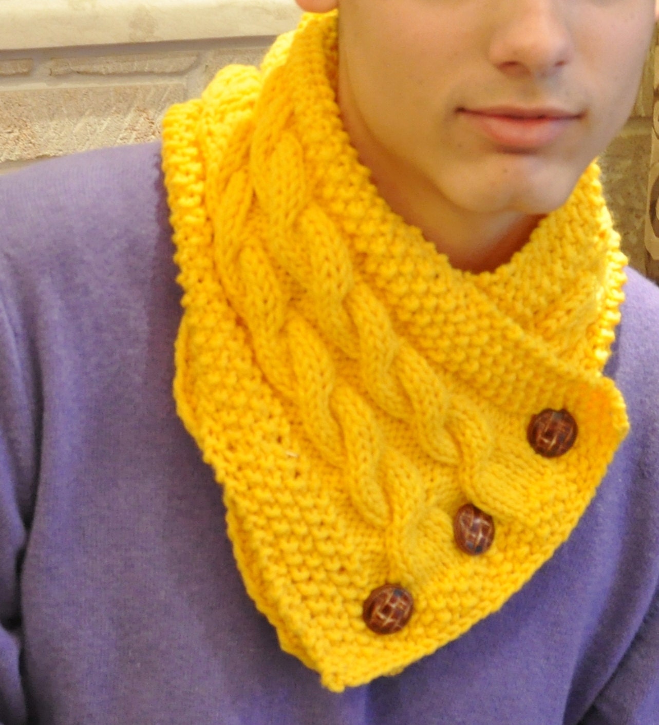 Merino wool cowl,Scarf knitted Yellow Mustard cowl Neck
