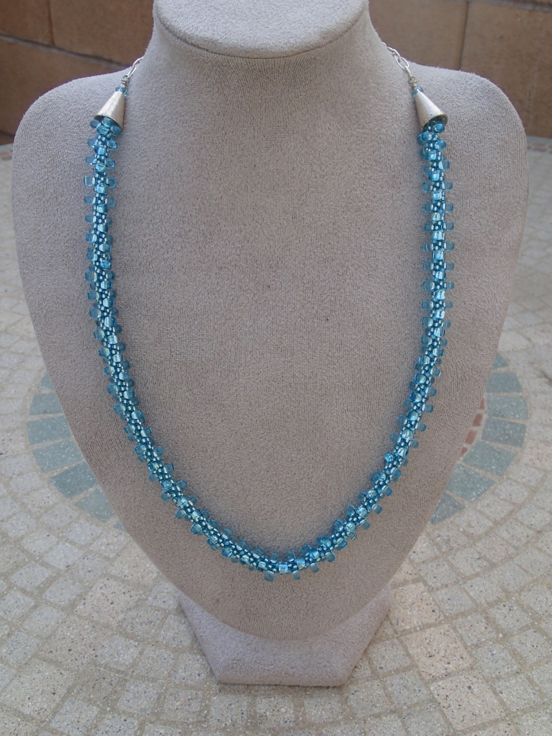 Blue Beaded Kumihimo Necklace With Teardrop Beads