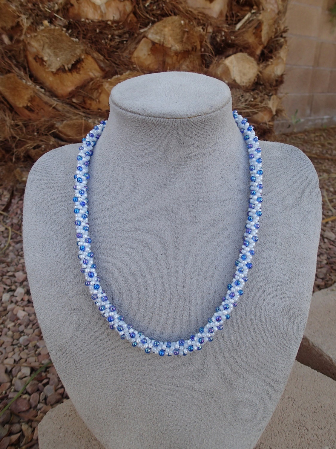 Blue & White Beaded Kumihimo Necklace