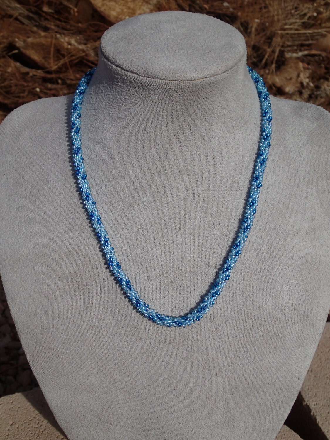 Blue Beaded Kumihimo Necklace