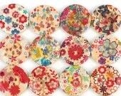 Wooden Buttons - 10 pcs Painted Wood Buttons Floral Design Assortment 20mm - ButtonStand