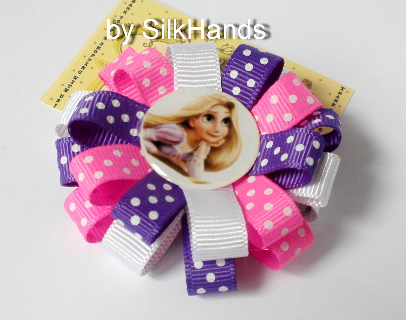 Purple, White, Pink - Loopy Flower Hair Bow - Bow Hair Clip - Rapunzel - Minnie-Mouse - Bottle Cap Hair Bow