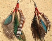 Jewelry, Earrings, Feather Earrings, Handmade Feather Earrings, Peacock Feather Earrings, Blue, Black and White Feather Earrings Sku 003