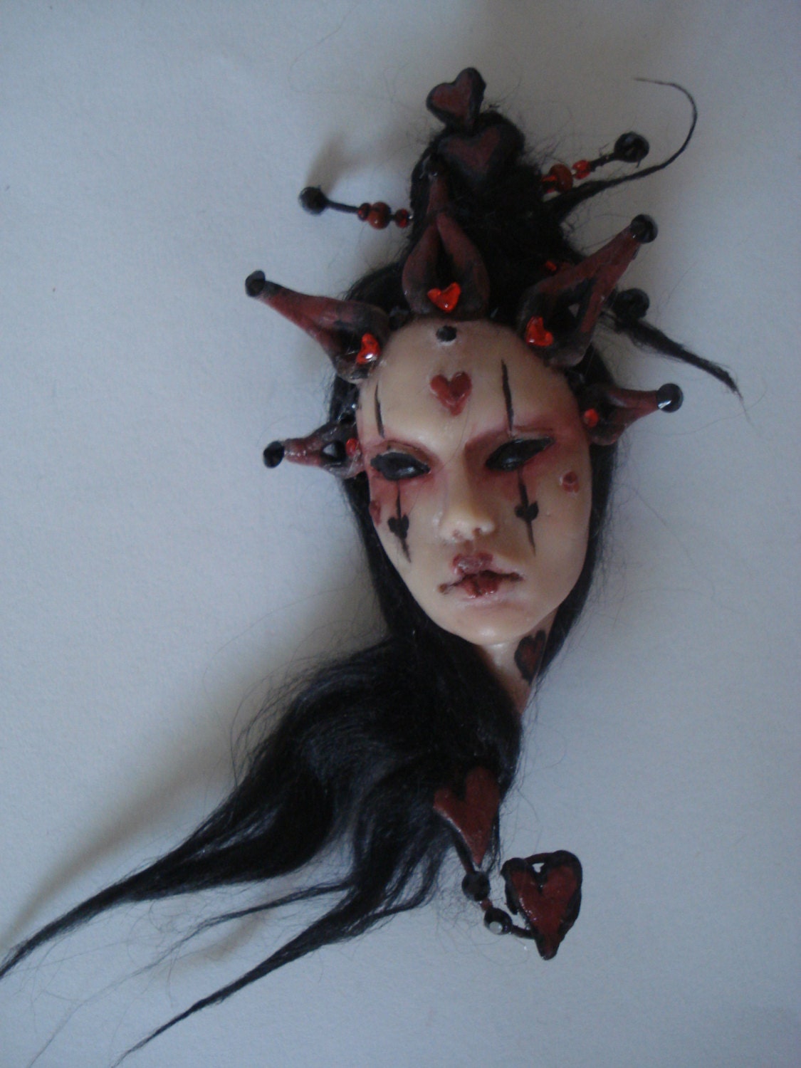 SHADOWSCULPT gift ooak fairy geisha face brooch art doll polymer clay wearable art jewellery trinket box