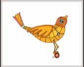 SALE ..Mechanical Bird, Golden, Steakpunk, Copic Art, Modern, Wall Hanging, Family, Childrens Decor, Blue, Red, Yellow, Pink, 8 x 10 Print