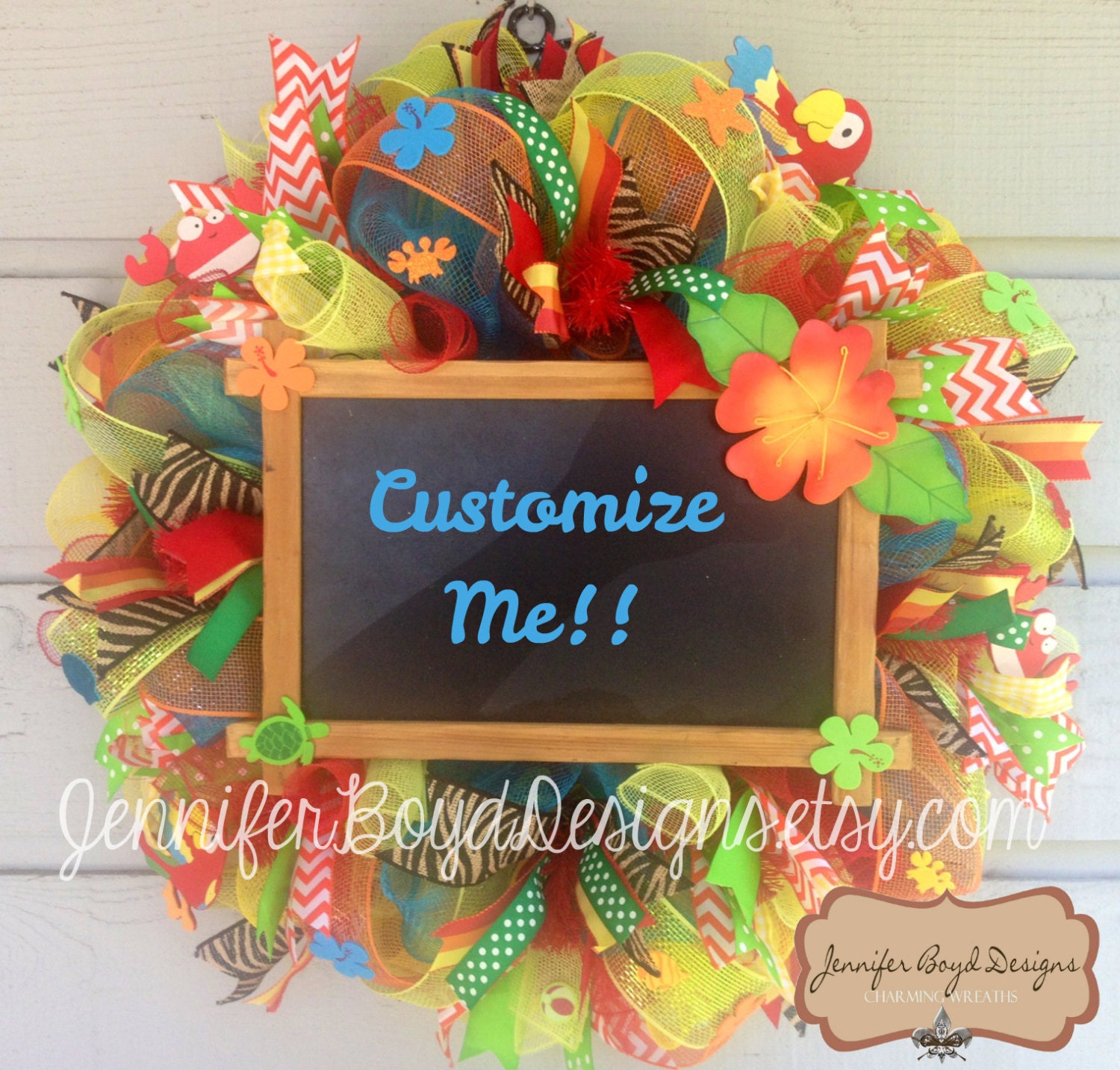Customizable, Hibiscus flowers Summertime Deco Mesh Wreath , Perfect for Summer, Pool House or Beach House, packed with ribbons